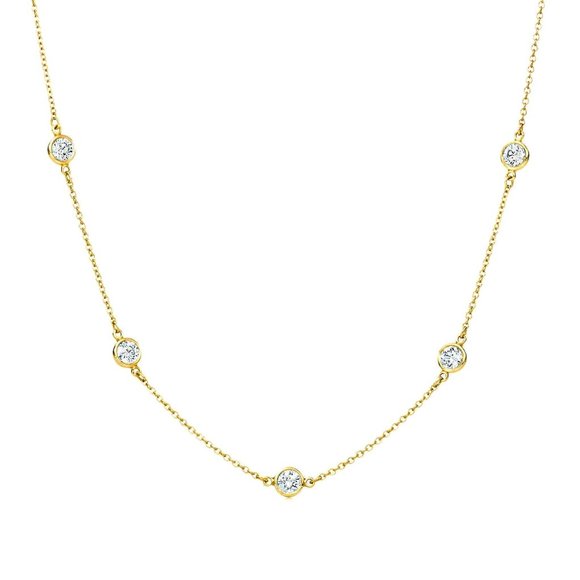 14k Yellow Gold Created Diamond Station Necklace 16"